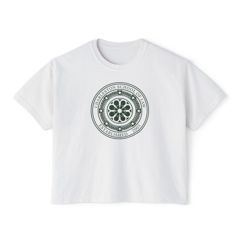 CSOL Women's Boxy Tee — Vintage School Seal Graphic Crop T‑Shirt