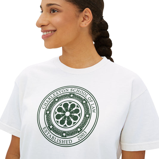 CSOL Women's Boxy Tee — Vintage School Seal Graphic Crop T‑Shirt