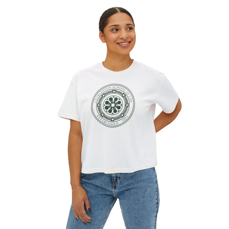 CSOL Women's Boxy Tee — Vintage School Seal Graphic Crop T‑Shirt