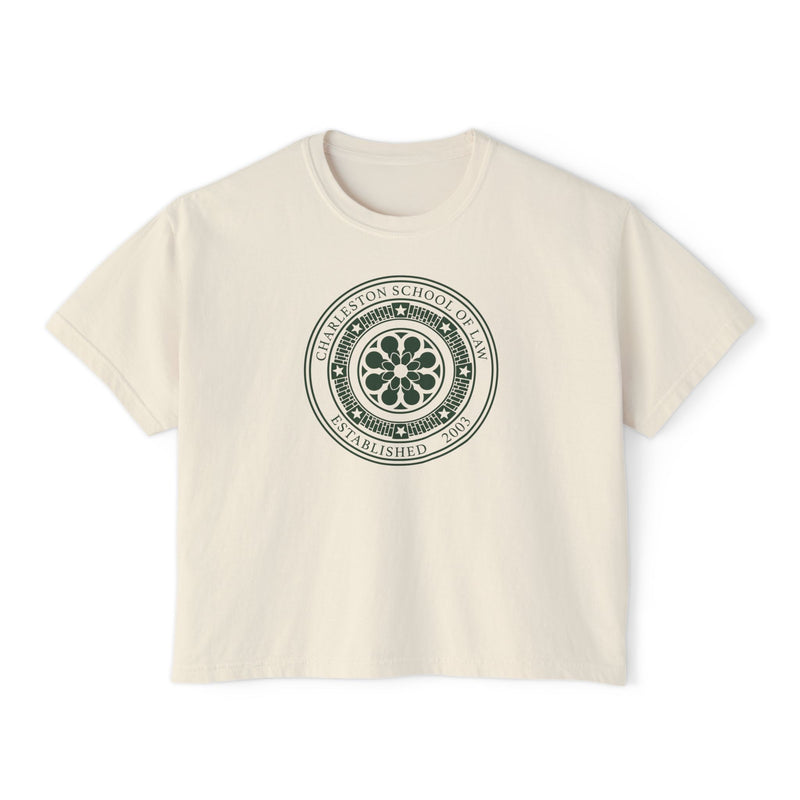 CSOL Women's Boxy Tee — Vintage School Seal Graphic Crop T‑Shirt