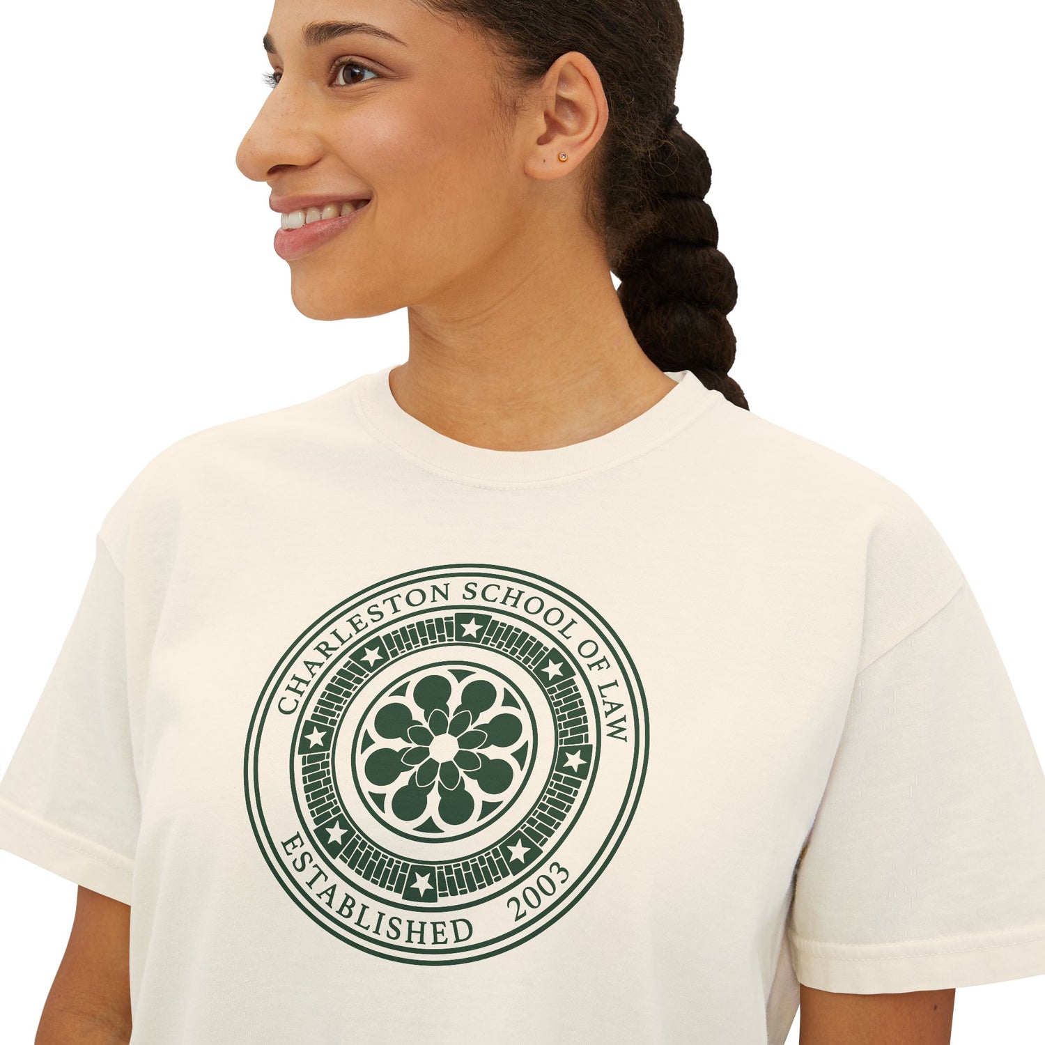 CSOL Women's Boxy Tee — Vintage School Seal Graphic Crop T‑Shirt