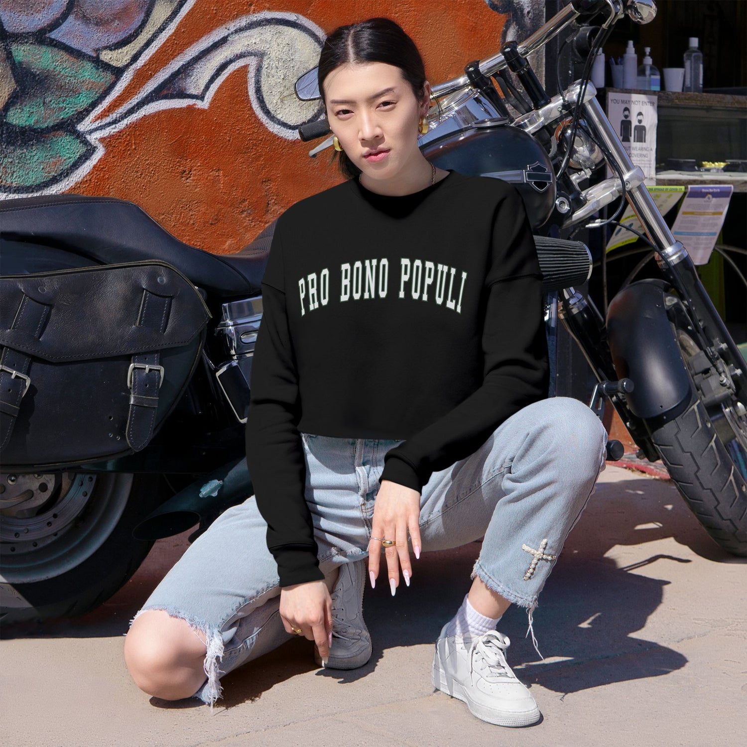 Cropped Sweatshirt — "Pro Bono Populi" Vintage-Style Women's Cropped Pullover